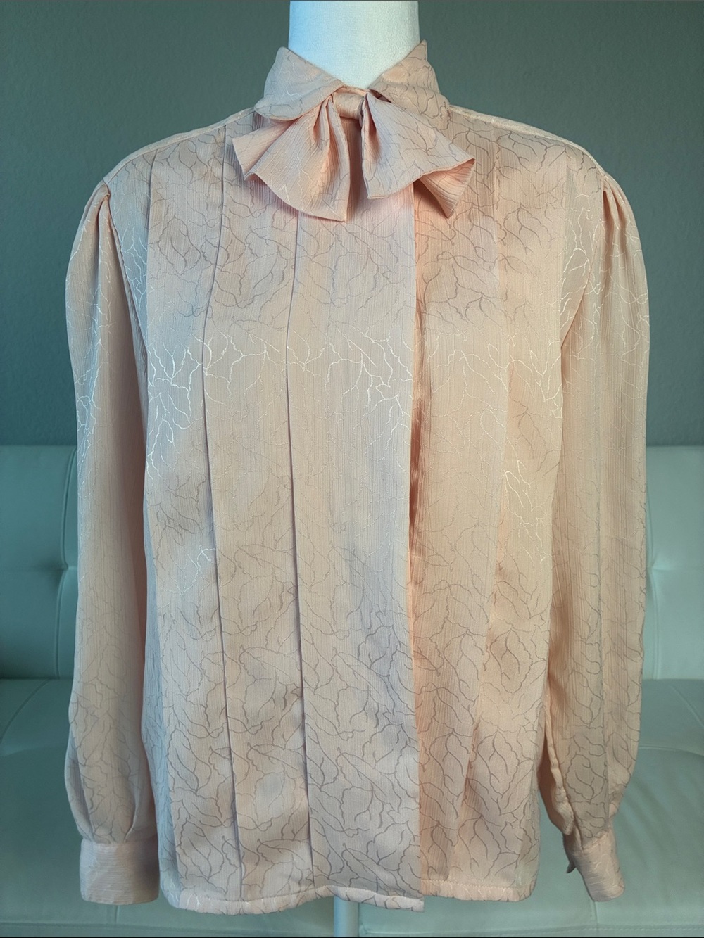 Vintage Diversity Peach Bow-Tie Long Sleeve Blouse